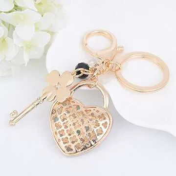 Jzcky Shzrp Cute Heart and Key Shape Crystal Rhinestone Keychain Key Chain Sparkling Key Ring Charm Purse Pendant Handbag Bag Decoration Holiday Gift(White)