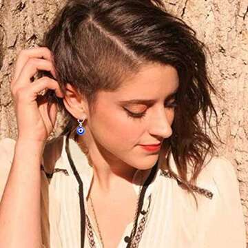 Dainty Evil Eye Huggie Hoop Earrings,Dainty Tiny Turkish Enamel Blue Evil Eye Dangle Hoop Earrings for Women Lucky Jewelry (Silver A)