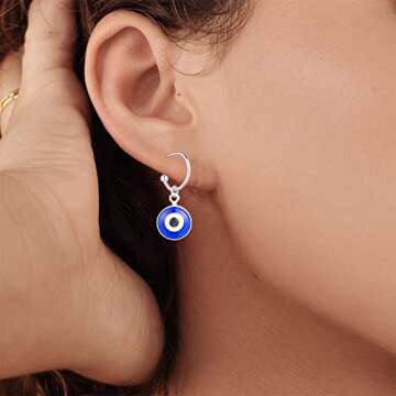 Dainty Evil Eye Huggie Hoop Earrings,Dainty Tiny Turkish Enamel Blue Evil Eye Dangle Hoop Earrings for Women Lucky Jewelry (Silver A)