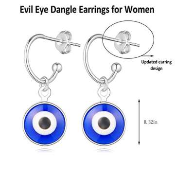 Dainty Evil Eye Huggie Hoop Earrings,Dainty Tiny Turkish Enamel Blue Evil Eye Dangle Hoop Earrings for Women Lucky Jewelry (Silver A)