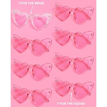 xo, Fetti Bachelorette Heart Sunglasses Set - 8 Pieces | Clear + Pink Bach Party Decoration, Bridesm...