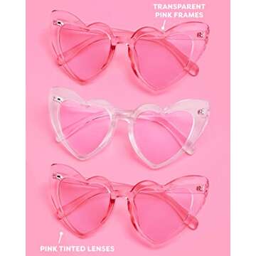 xo, Fetti Bachelorette Heart Sunglasses Set - 8 Pieces | Clear + Pink Bach Party Decoration, Bridesmaid Sunnies Favor, Bride to Be Gift + Bridal Shower Supplies