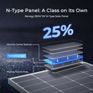 Renogy N-Type 16BB 250W Bifacial Solar Panel, 12V 250 Watt Solar Panel Double-Side 25% High-Efficien...