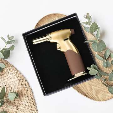 Tuffen Kitchen Torch Golden, Dual Flame Butane Torch Gun for Candles And Creme Brulee & More, Refillable Cooking Torch Lighter, Butane Gas Is Not Included