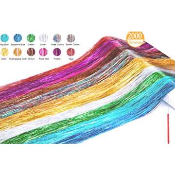 Hair Tinsel Kit 12 Colors, 2500 Strands 48 Inches Sparkling Tinsel Hair Extensions with Tool, Fairy ...