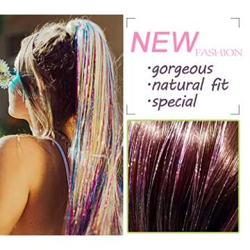 Hair Tinsel Kit 12 Colors, 2500 Strands 48 Inches Sparkling Tinsel Hair Extensions with Tool, Fairy Hair Tinsel for Birthday Halloween Christmas New Year Party