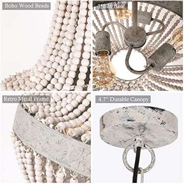 ANKARL 20" Wood Beaded Chandelier for Boho Decor