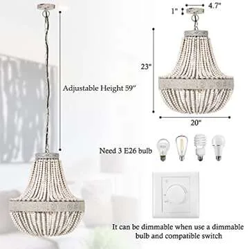 ANKARL 20" Wood Beaded Chandelier for Boho Decor