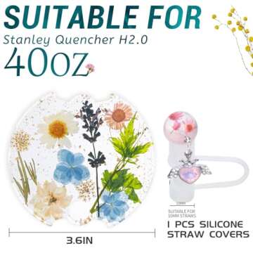 LA KEN DU Used for Stanley Cup Lid Accessories Charms, Dried Flower Lid Charms for Stanley Cups H2.0 Accessories 30oz 40oz with Silicone Straw Cover Cap for Tumblers(Dried Flower, 40oz)