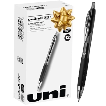 Uni-Ball 207 Black Gel Pens 12 Pack for Smooth Writing