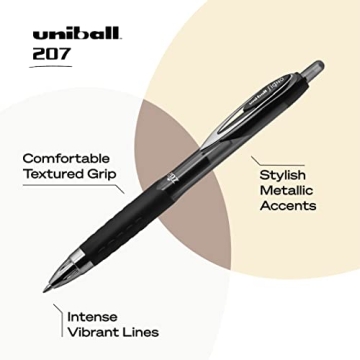 Uni-Ball 207 Black Gel Pens 12 Pack for Smooth Writing