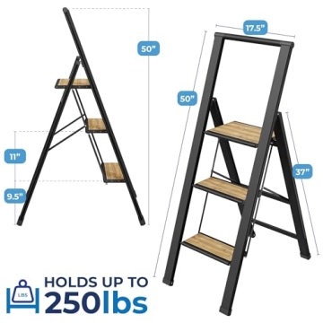 Stylish SORFEY Step Ladder: Functional Bamboo & Black Design