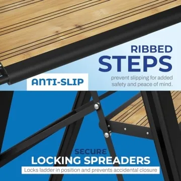 Stylish SORFEY Step Ladder: Functional Bamboo & Black Design