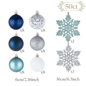 Valery Madelyn Christmas Tree Decorations Ornament Set for Valentines Mardi Gras St Patricks Day, 50ct 2.36 Inches Navy Blue Silver Shatterproof Christmas Ball Ornaments Hanging Holiday Party Decor