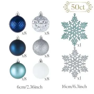 Valery Madelyn Christmas Tree Decorations Ornament Set for Valentines Mardi Gras St Patricks Day, 50ct 2.36 Inches Navy Blue Silver Shatterproof Christmas Ball Ornaments Hanging Holiday Party Decor