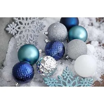 Valery Madelyn Christmas Tree Decorations Ornament Set for Valentines Mardi Gras St Patricks Day, 50ct 2.36 Inches Navy Blue Silver Shatterproof Christmas Ball Ornaments Hanging Holiday Party Decor