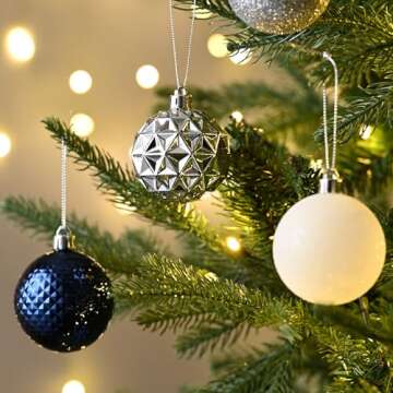 Valery Madelyn Christmas Tree Decorations Ornament Set for Valentines Mardi Gras St Patricks Day, 50ct 2.36 Inches Navy Blue Silver Shatterproof Christmas Ball Ornaments Hanging Holiday Party Decor