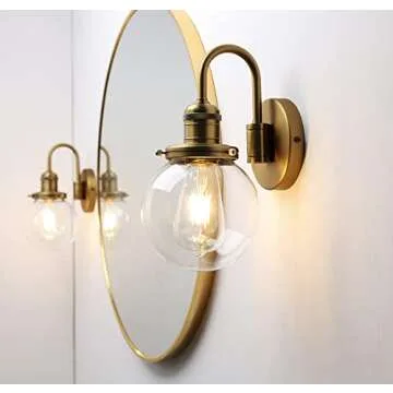 JIMUBEAM Industrial Vintage Gooseneck Wall Sconce 1-Light with 5.9” Round Clear Glass Globe Shade Indoor Wall Mounted Lamp Fixture