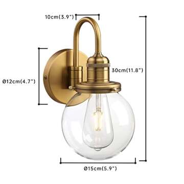 JIMUBEAM Industrial Vintage Gooseneck Wall Sconce 1-Light with 5.9” Round Clear Glass Globe Shade Indoor Wall Mounted Lamp Fixture
