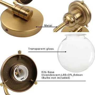 JIMUBEAM Industrial Vintage Gooseneck Wall Sconce 1-Light with 5.9” Round Clear Glass Globe Shade Indoor Wall Mounted Lamp Fixture