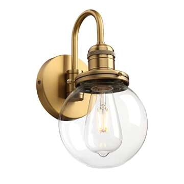 JIMUBEAM Industrial Vintage Gooseneck Wall Sconce 1-Light with 5.9” Round Clear Glass Globe Shade Indoor Wall Mounted Lamp Fixture