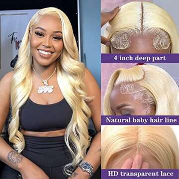 Frisily Blonde Lace Front Wigs Human Hair Body Wave 13x4 613 HD Lace Frontal 10A Brazilian Virgin Hu...