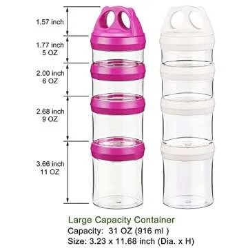 BeneLabel Stackable Food Storage Containers with Twist Lock System - BPA-Free Tritan Containers for Travel, Formula, Protein Powder, Snacks - Leakproof & Dishwasher Safe (Red and White, 31oz per)
