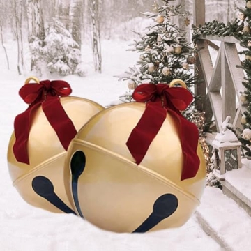 2PCS Inflatable Christmas Ball 23.6IN Giant Jingle Bell Inflatable Ball Fun Christmas Inflatable Yar...