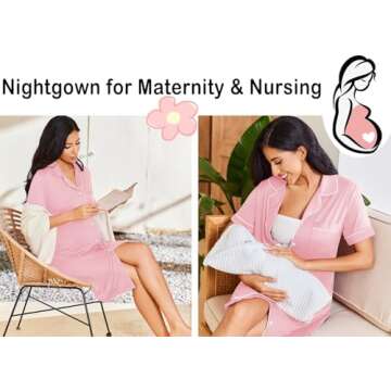 Ekouaer Button Down Sleep Shirt V Neck Pajama Dress