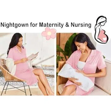 Ekouaer Button Down Sleep Shirt V Neck Pajama Dress