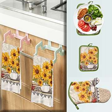 Lobyn Value Packs: 2 Sunflower Dish Towels with Matching Potholder & Oven Mitt 4 Piece Kitchen Linen Set Lightweight & Budget-Friendly