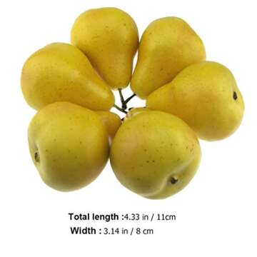 Wakauto 6pcs Fake Pear Artificial Fruit Faux Pears for Home Shop Supermarket Props Fruit Shop Desk Office Restaurant Kitchen Decoration Yellow