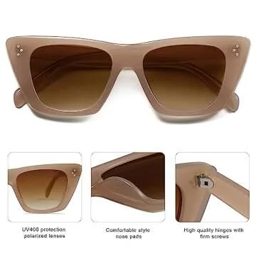 SOJOS Retro Trendy Cat Eye Polarized Sunglasses for Women Cute Stylish UV400 Sunnies SJ2199, Milky Brown/Brown