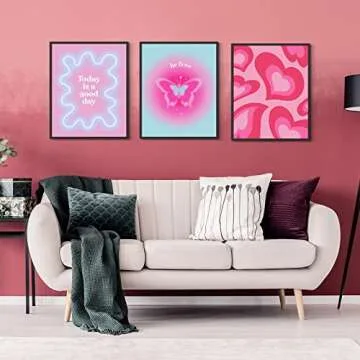 Habseligkeit Pink Gradient Aura Posters for Room Decor Aesthetic, Danish Pastel Cute Room Decor, Cozy Wall Art Prints for Girs Dorm Aesthetic Decor Unframed, 8x10in, Set of 6