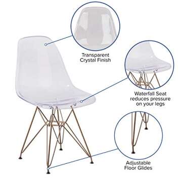 Flash Furniture Elon Series Ghost Chair with Gold Accents