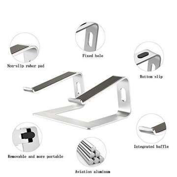 Laptop Stand for Desk Portable Tray Vertical Holder Ergonomic Mac Riser for Bed and Sofa Lap for MacBook Pro Air Netbook Tablet 10 to 17 inch -Silver