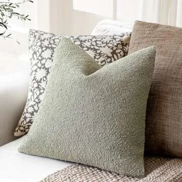 Foindtower Pack of 2 Textured Boucle Throw Pillow Covers Accent Solid Pillow Cases Cozy Soft Decorative Couch Cushion Case for Chair Sofa Bedroom Living Room Home Decor 18x18 Inch Dirty Sage Green