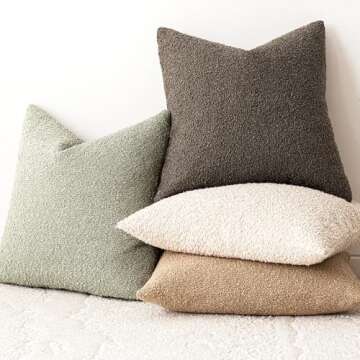 Foindtower Pack of 2 Textured Boucle Throw Pillow Covers Accent Solid Pillow Cases Cozy Soft Decorative Couch Cushion Case for Chair Sofa Bedroom Living Room Home Decor 18x18 Inch Dirty Sage Green