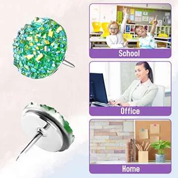 30pcs Push Pins, Shiny Diamond Push Pins Glitter Rhinestone Decorative Thumb Tacks for Wall Hangings, Bulletin Board, Maps,Office Wall