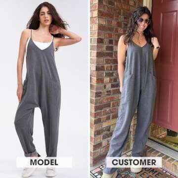 EXLURA Womens Casual Summer Jumpsuits - Soft Denim with Pockets and Adjustable Straps