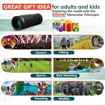 Authentic ROXANT Grip Scope High Definition Wide View Monoculars for Adults High Powered - with Retractable Eyepiece & Fully Multi Coated Optical Glass Lens + Bak4 Prism - Monocular Telescope Black