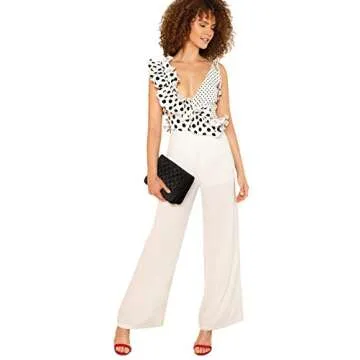 DIDK Women's Asymmetry V Neck Ruffle Bodysuit White S