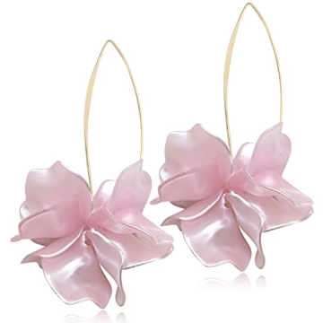 Boho Rose Petal Dangle Resin Earrings - Long Drop Acrylic Tiered Flower Earrings - Statement Exagger...