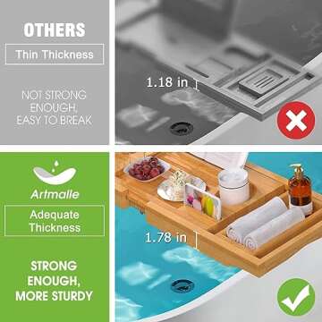 Artmalle Bathtub Caddy Tray for Tub,Foldable Bamboo Bath Table Tray with Book and Wine Glass Holder, Free Soap Dish Suitable for Luxury Spa or Reading,Natural