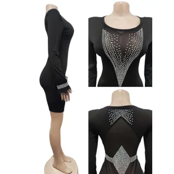 Figdaw Rhinestone Feather Dress for Party 2024