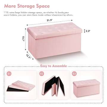 Stylish B FSOBEIIALEO Folding Storage Ottoman in Pink