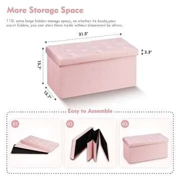 Stylish B FSOBEIIALEO Folding Storage Ottoman in Pink