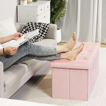 Stylish B FSOBEIIALEO Folding Storage Ottoman in Pink