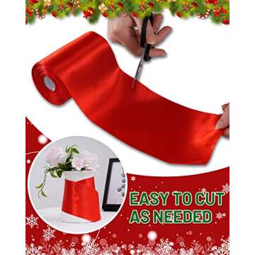 FAKILO Red Satin Ribbon 4 Inch x 22 yd Wide Thick Ribbon for A Grand Opening Business Ribbon Cuttings Ceremony Bow Wedding Chairs Pageant Sashes Christmas Festival Decor