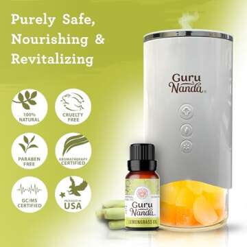 GuruNanda Lemongrass Essential Oil (Pack of 2 x 0.5 Fl Oz) - 100% Pure, Premium Therapeutic Grade Oil for Cleansing and Rejuvenation, Aromatherapy for Hair and Face Care, Fresh Citrus Scent